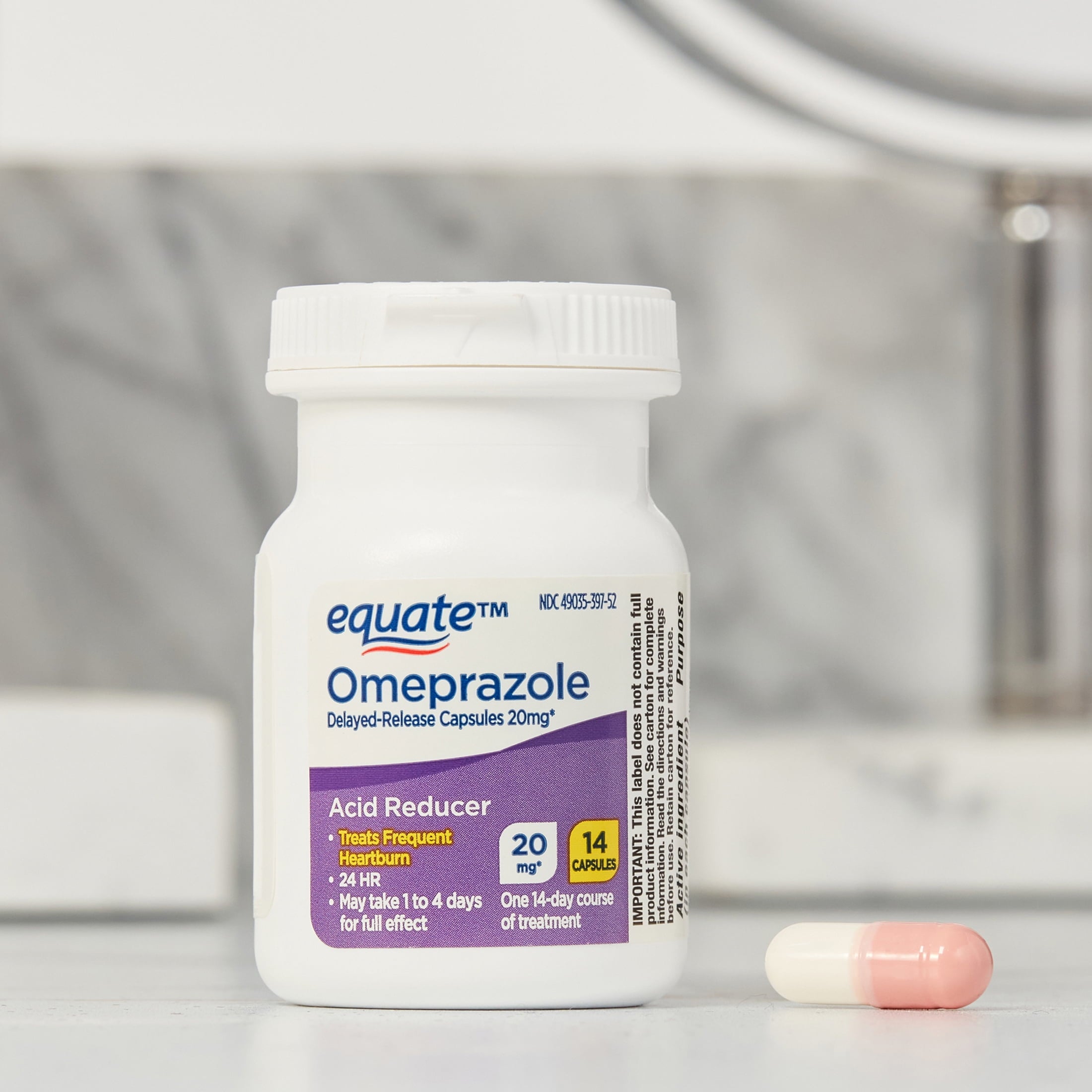 Equate Omeprazole Delayed-Release Acid Reducer Capsules 20mg, 14 Count