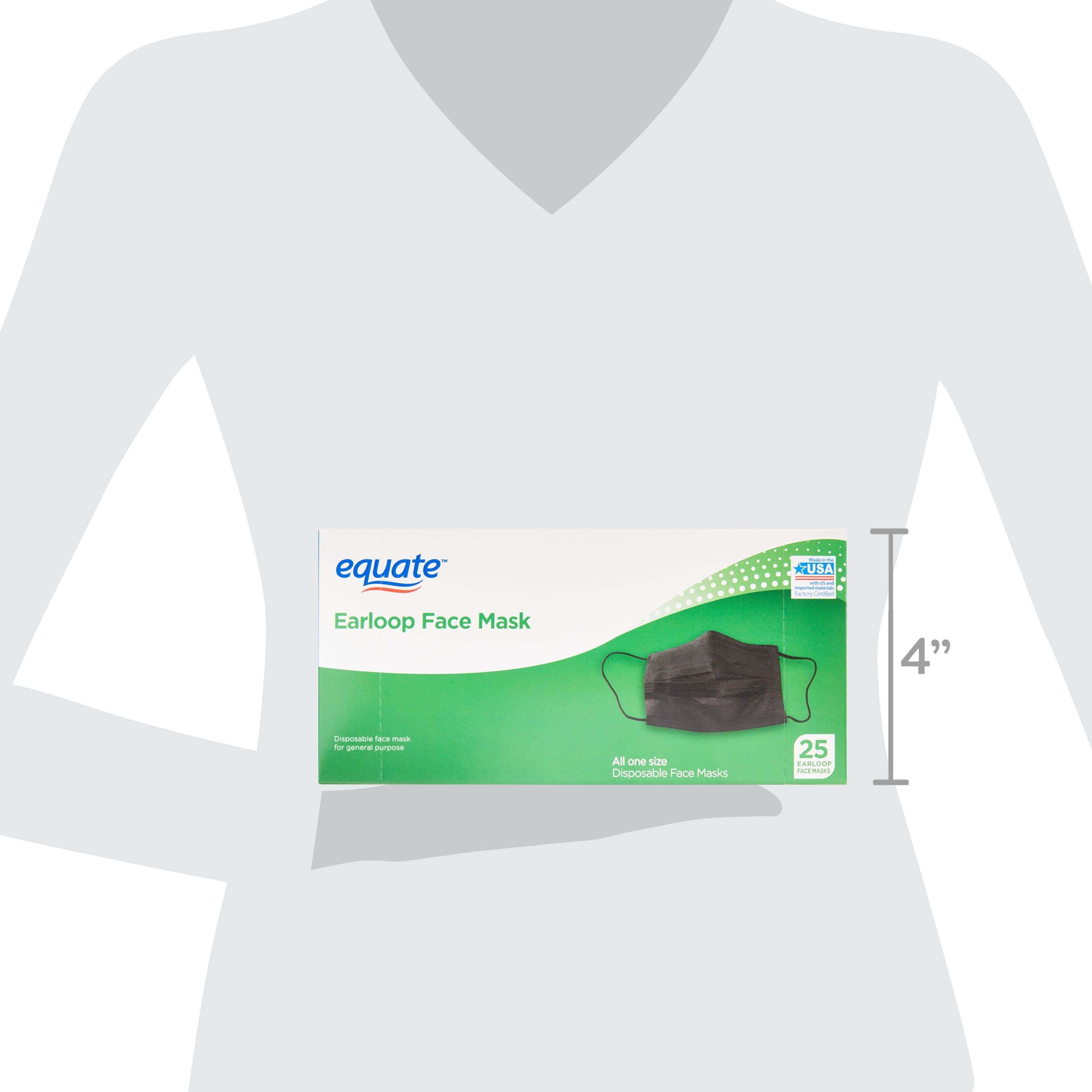 Equate Earloop Disposable Face Masks, Black, 25 Count