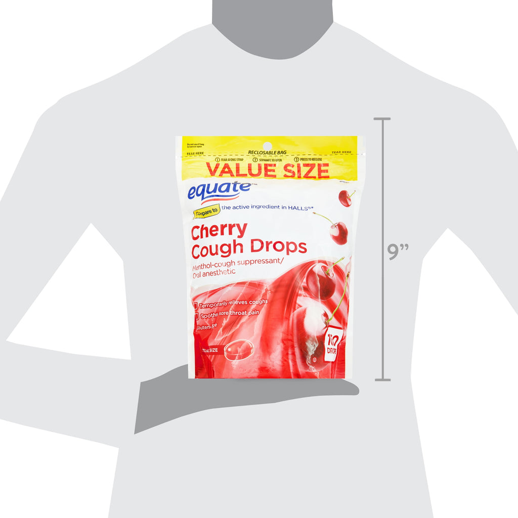 Equate Sore Throat and Cough Relief Menthol Cough Drops, Cherry Flavor, 160 Count, Compare to the Active Ingredient in HALLS®