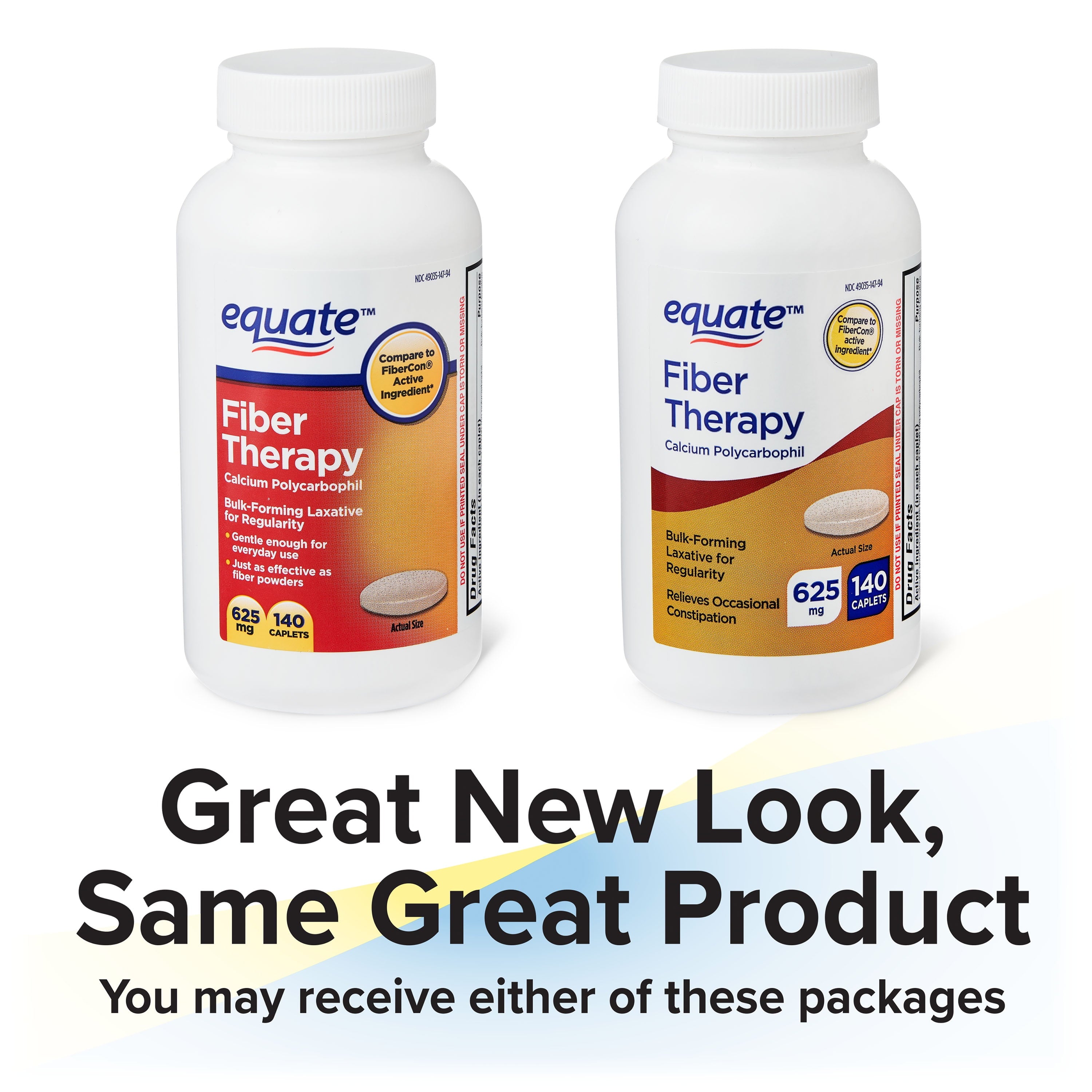 Equate Fiber Therapy Calcium Polycarbophil Caplets, 625 mg, 140 Count, Compare to FiberCon® Active Ingredient