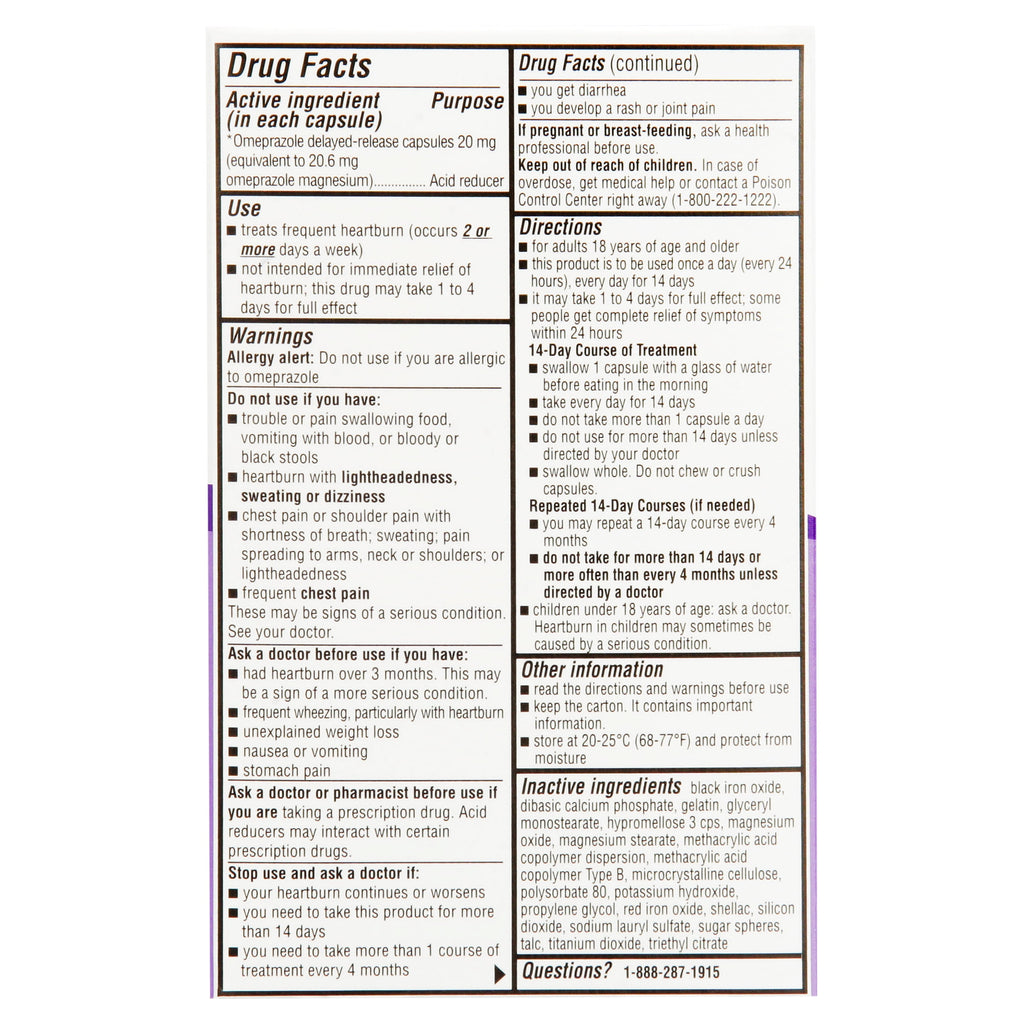 Equate Omeprazole Delayed-Release Acid Reducer Capsules, 20 mg, 42 Count