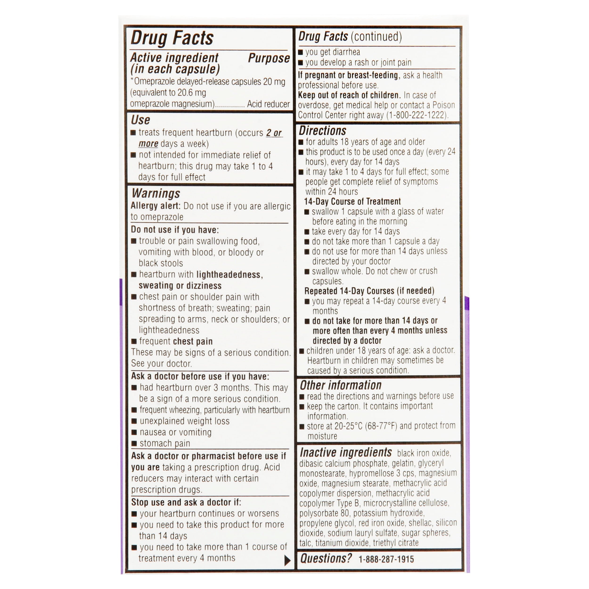 Equate Omeprazole Delayed-Release Acid Reducer Capsules, 20 mg, 42 Count