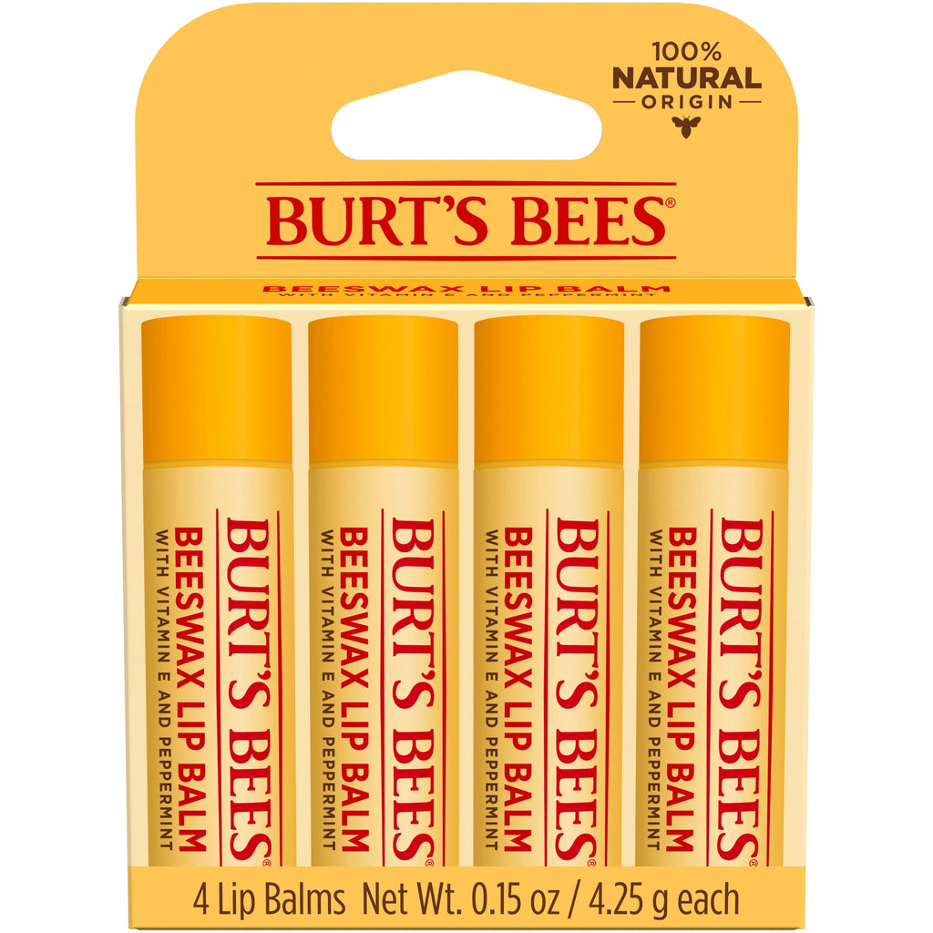 Burts Bees 100% Natural Origin Moisturizing Lip Balm, Original Beeswax, 4 Tubes