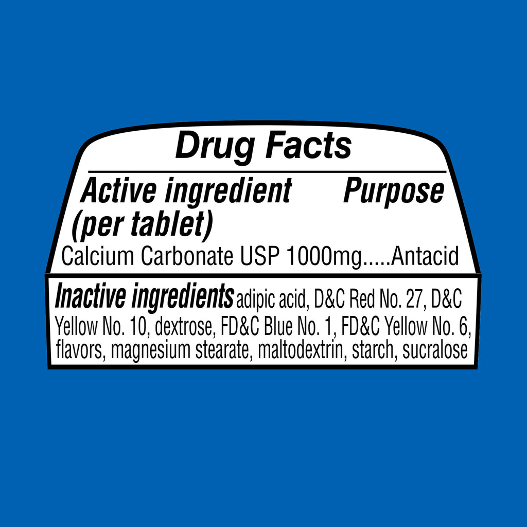 Equate Ultra Strength Antacid Assorted Fruit Chewable Tablets, 1000 mg 72 Count, Compare to Tums® Ultra Strength Active Ingredient