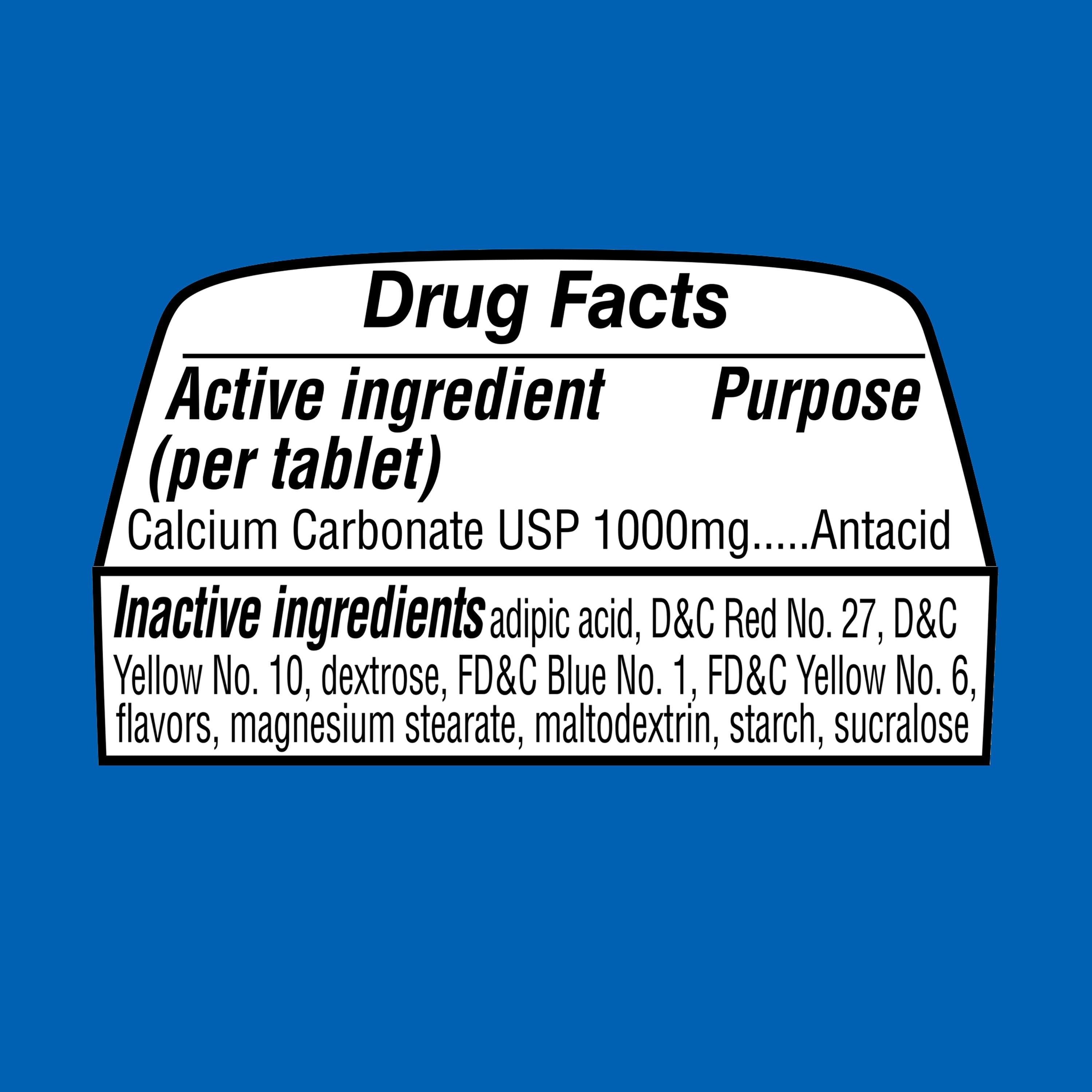 Equate Ultra Strength Antacid Assorted Fruit Chewable Tablets, 1000 mg 72 Count, Compare to Tums® Ultra Strength Active Ingredient