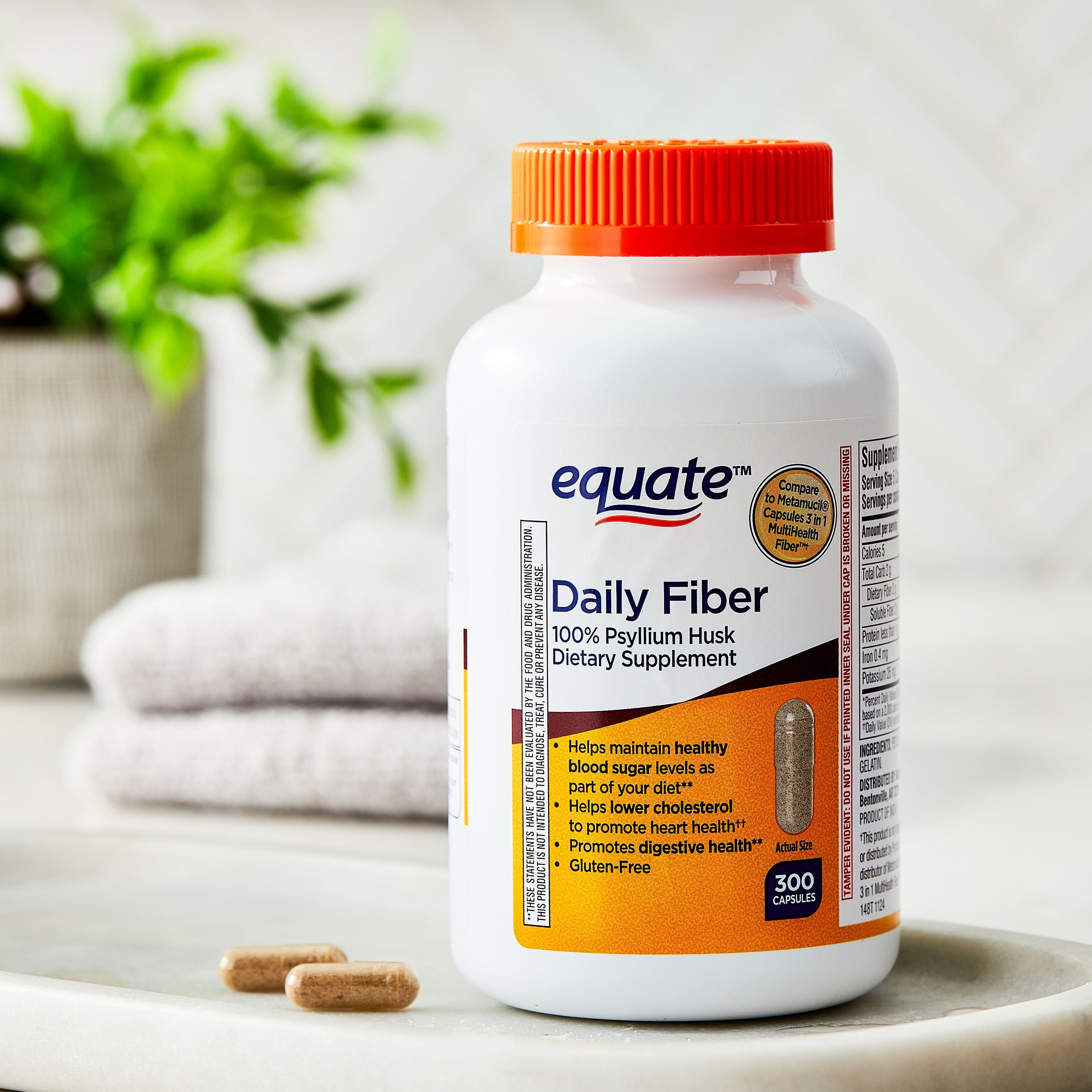 Equate Psyllium Husk Capsules 300 Count, Compare to Metamucil® Capsules 3 in 1 MultiHealth Fiber