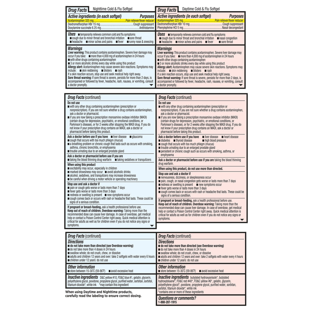 Equate Non-Drowsy Daytime and Nighttime Cold & Flu Multi-Symptom Relief Softgels, 48 Count (32 and 16 Count), Compare to Vicks® Dayquil® and Nyquil® Cold & Flu LiquiCaps® Active Ingredients