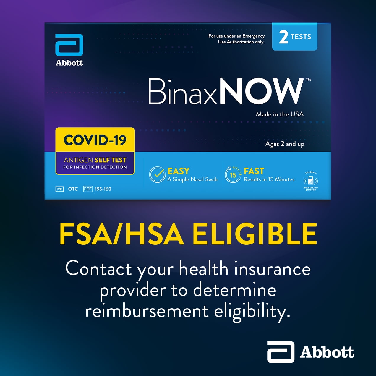 BinaxNOW™ COVID-19 Rapid Antigen Self-Test Kit with Reliable 15 Minute Results, 2 Tests