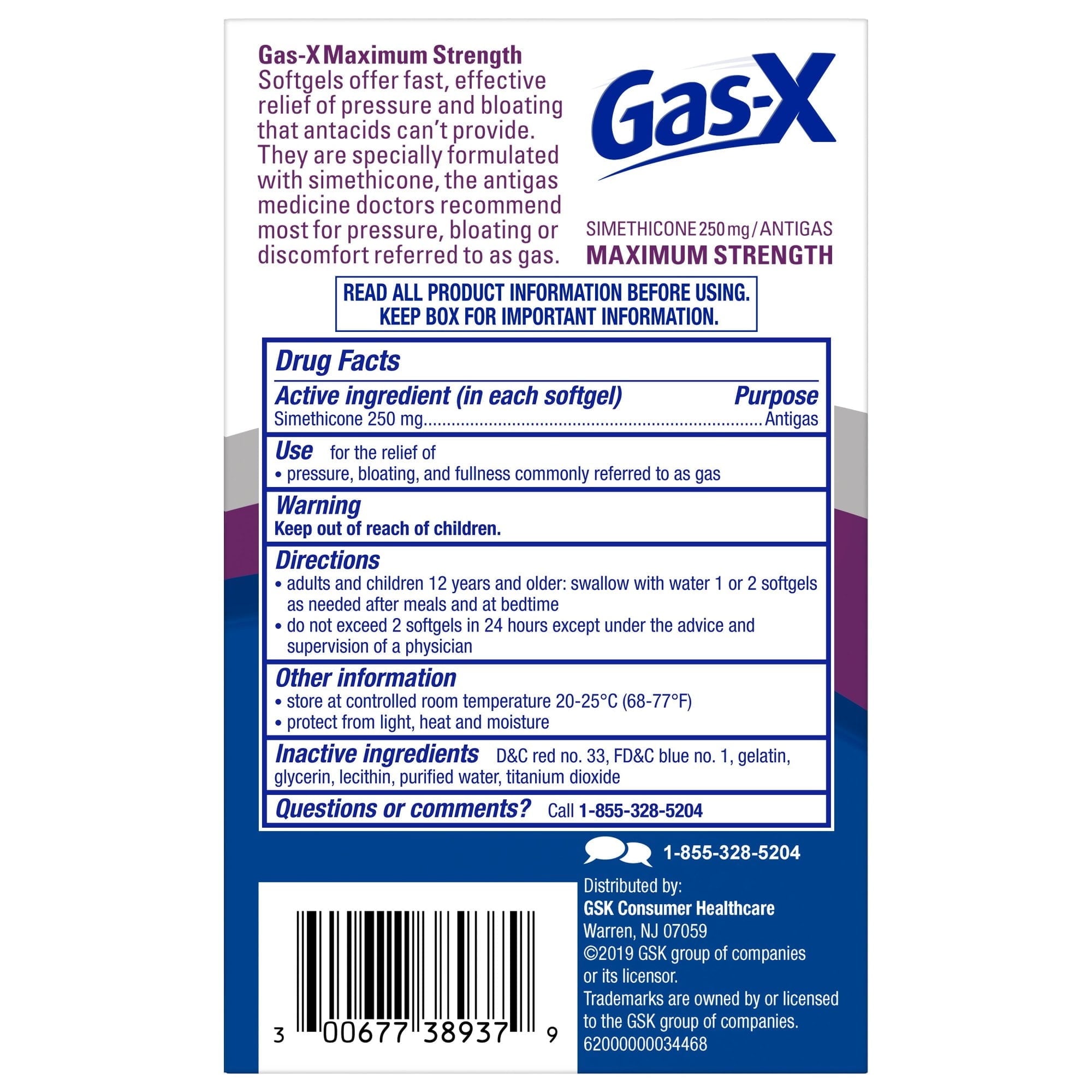 Gas-X Maximum Strength Gas Relief Softgels With Simethicone 250 Mg - 30 Count
