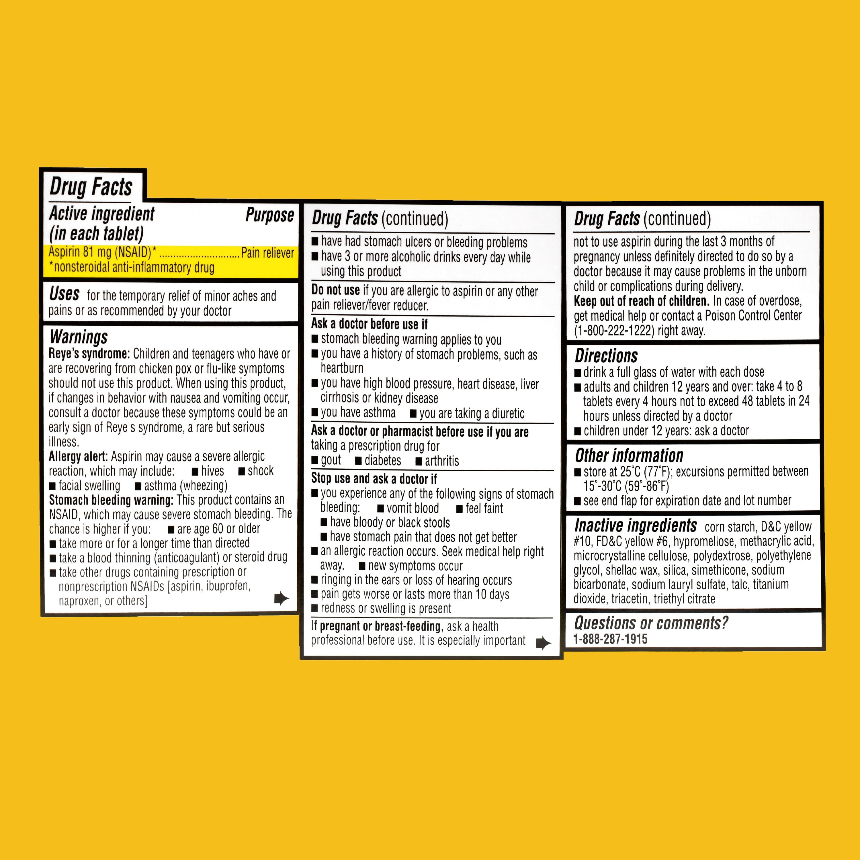 Equate Low Dose Aspirin Pain Relief Safety Coated Tablets, 81 mg, 60 Count, Compare to Bayer® Low Dose Aspirin Active Ingredient