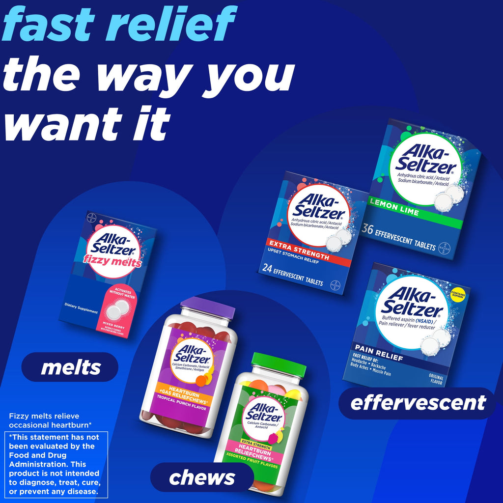 Alka-Seltzer Pain Relief, Aspirin Effervescent Tablets for Fast Pain Relief, Package May Vary 24 Ct