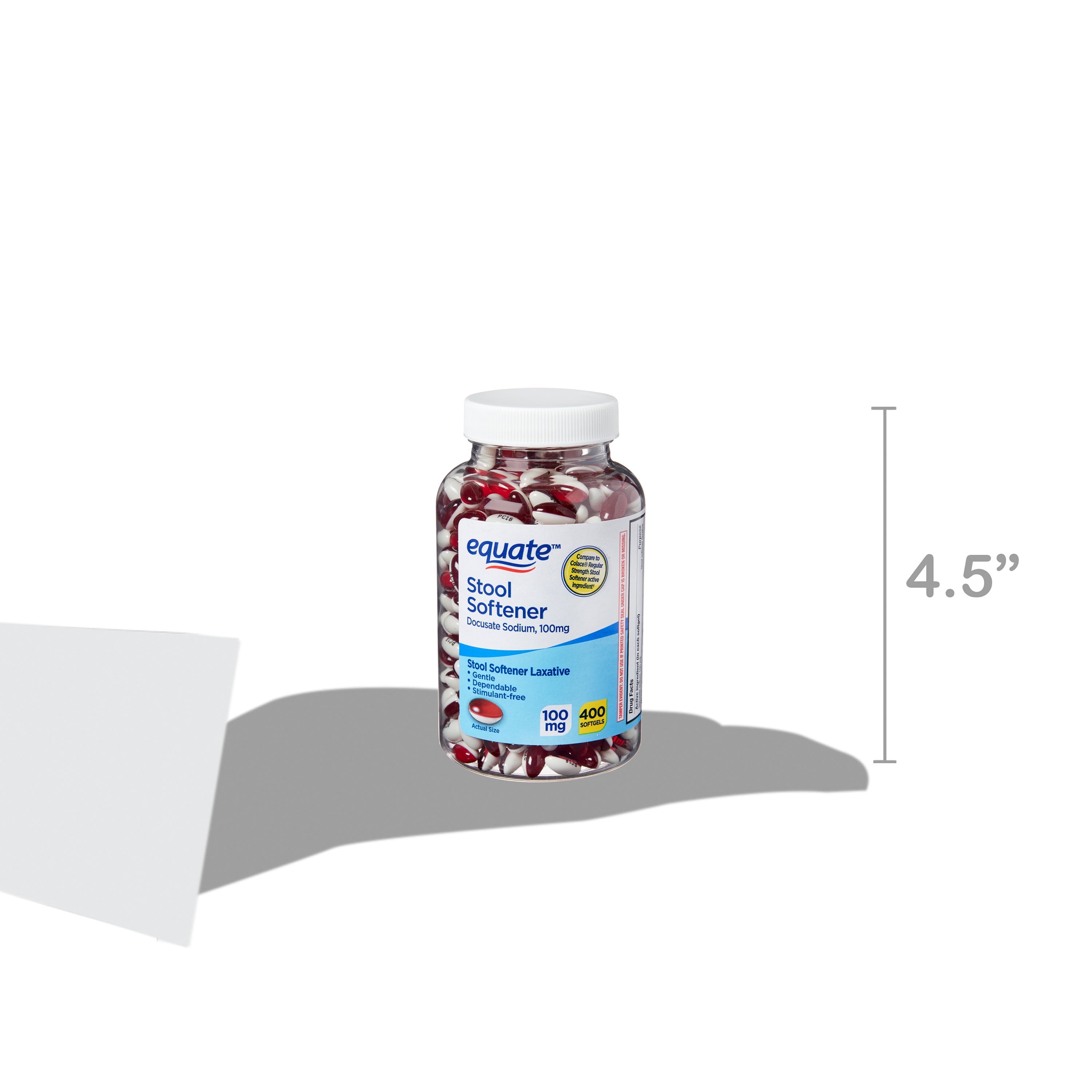 Equate Stool Softener Laxative Softgels, 100 mg, 400 Count, Compare to Colace® Regular Strength Stool Softener Active Ingredient