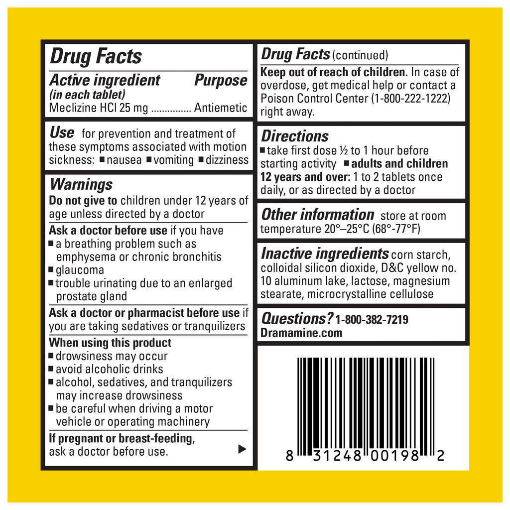 Dramamine All Day Less Drowsy, Motion Sickness Relief, Sensitive Stomach, 8 Count