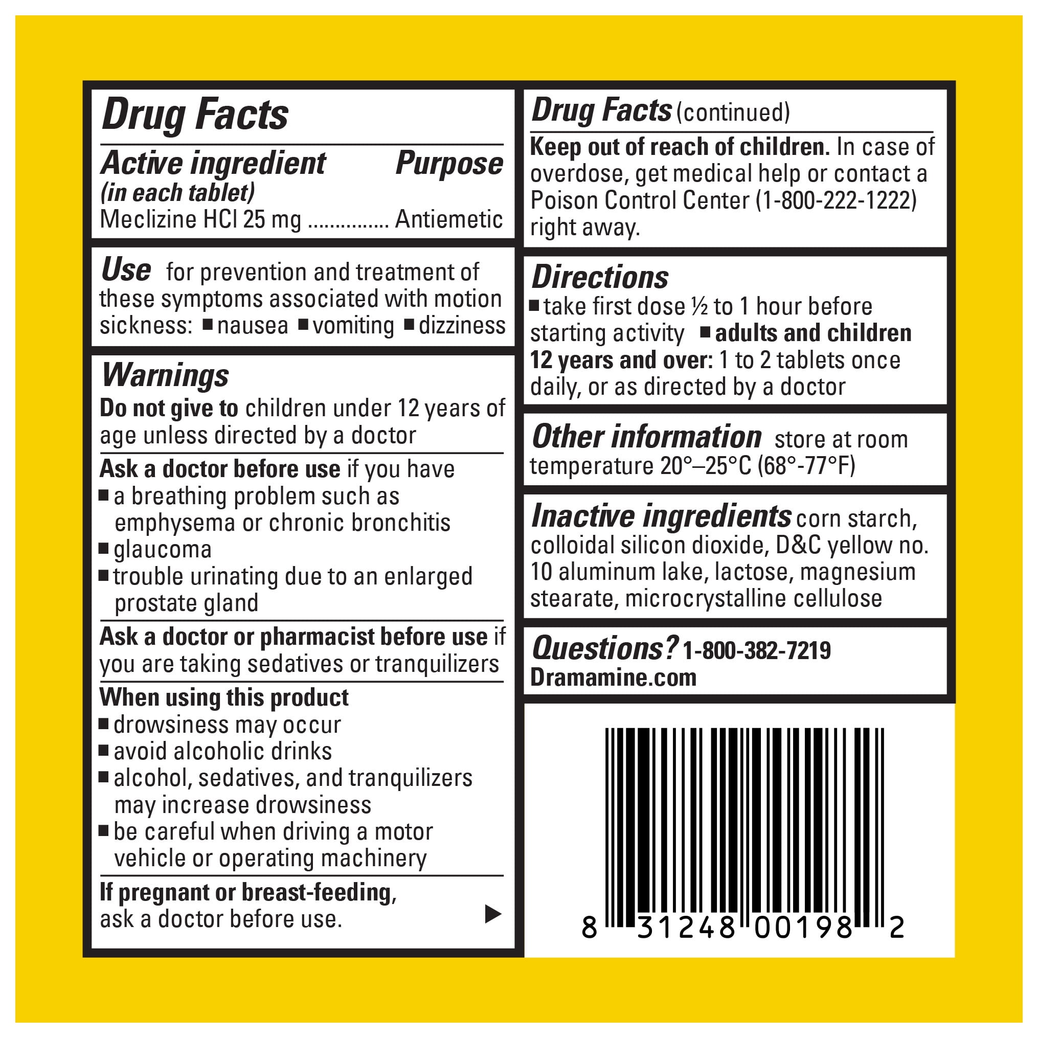 Dramamine All Day Less Drowsy, Motion Sickness Relief, Sensitive Stomach, 8 Count