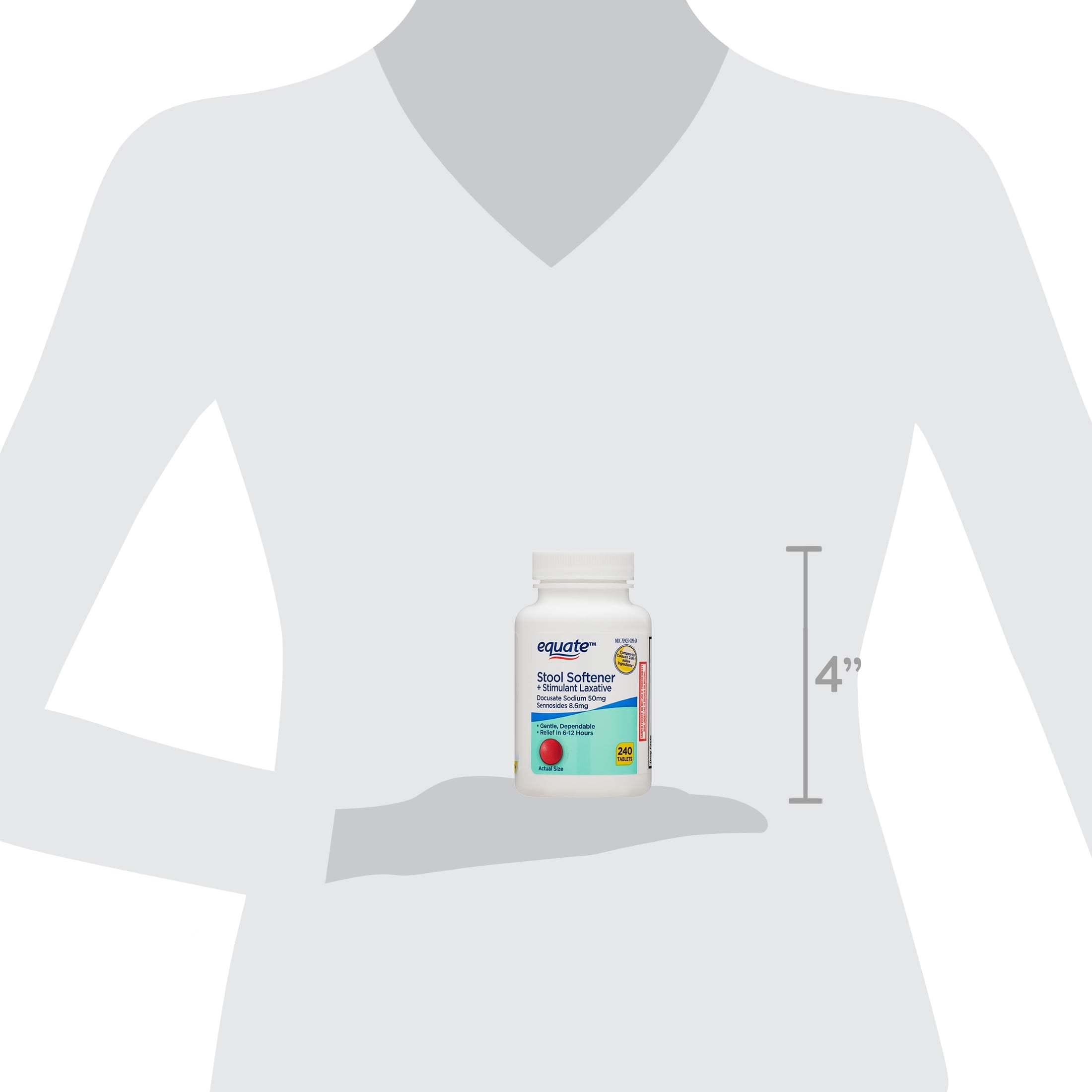 Equate Stool Softener Plus Stimulant Laxative Tablets for Constipation, 240 Count, Compare to Colace® 2-IN-1 Active Ingredients