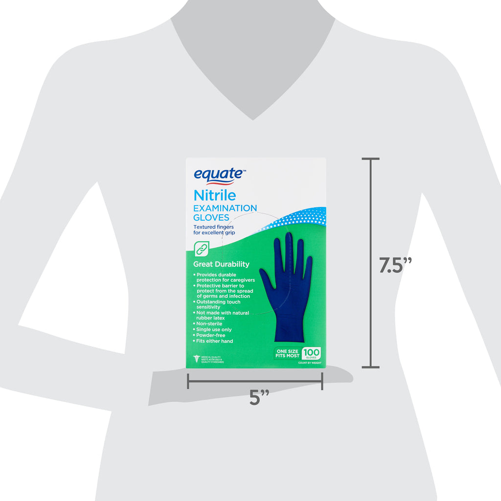 Equate Nitrile Exam Gloves, One Size Fits Most, 100 Count