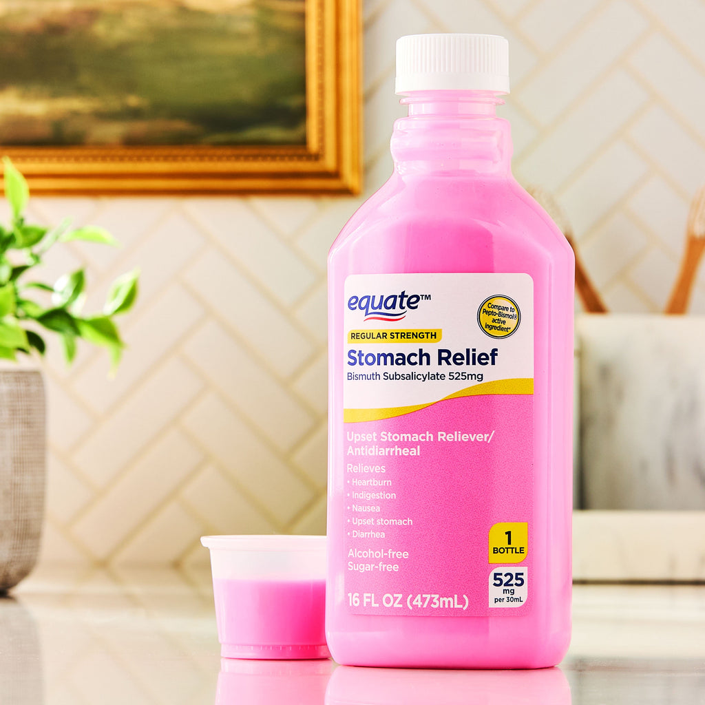 Equate Upset Stomach Relief Bismuth Liquid, Regular Strength, 16 fl oz, 2 Pack, Compare to Pepto-Bismol® Active Ingredient
