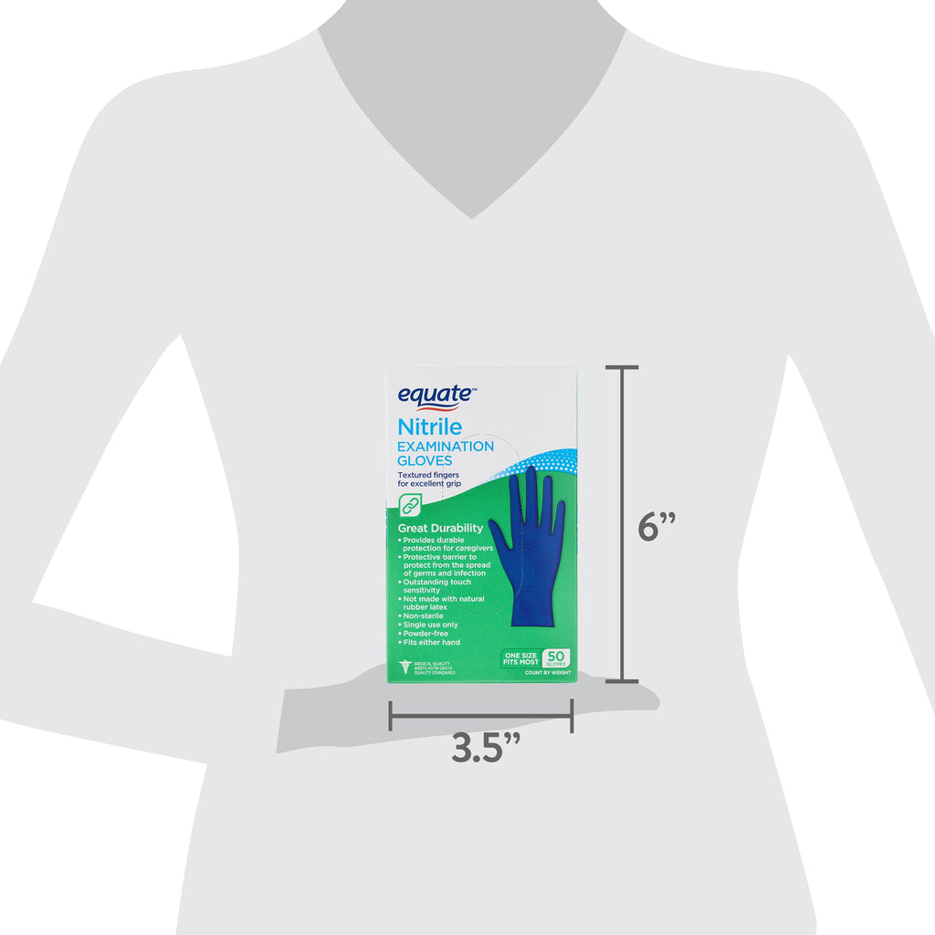 Equate Nitrile Exam Gloves, One Size Fits Most, 50 Count