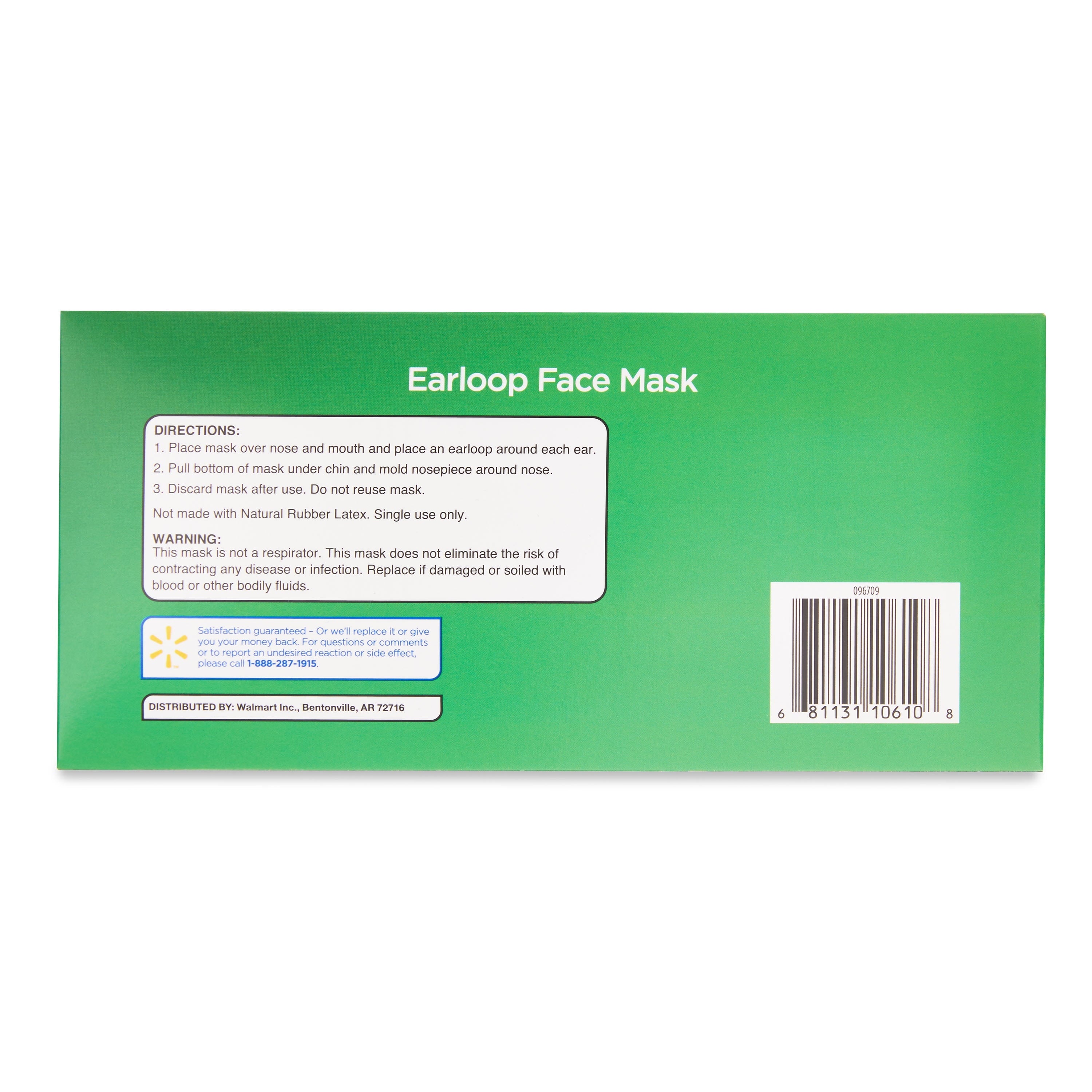 Equate Earloop Disposable Face Masks, Black, 25 Count