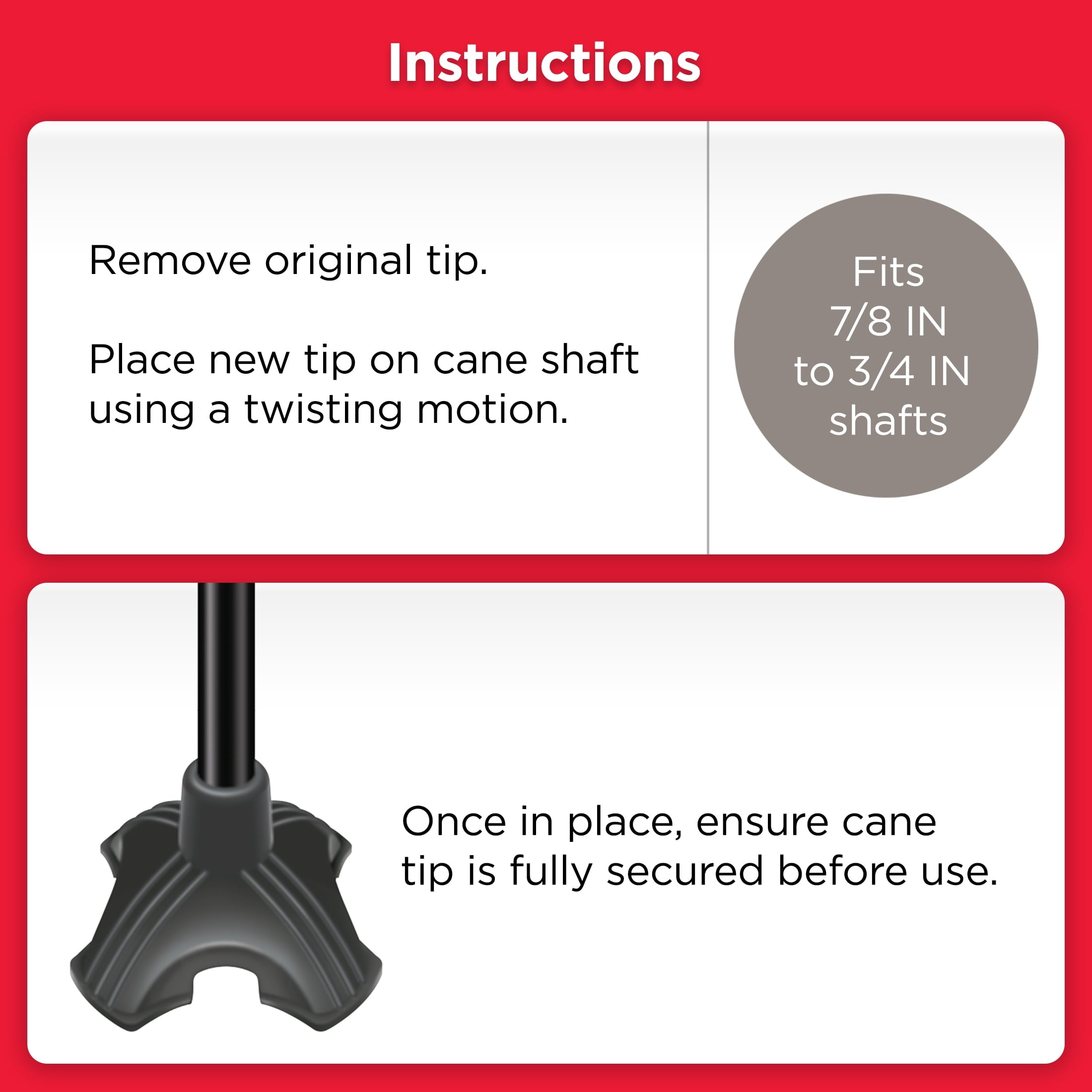 Equate Self-Standing Rubber Cane Tip, Fits 7/8" to 3/4" Cane Shafts