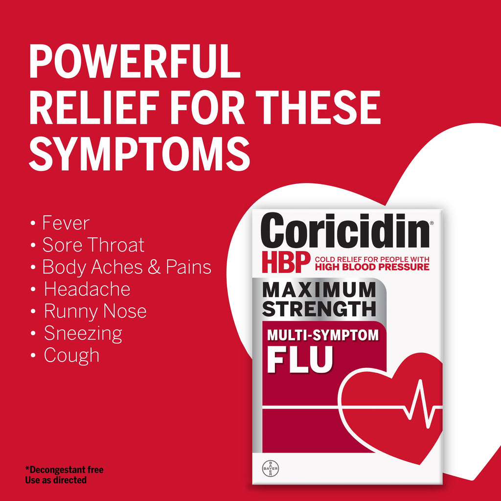 Coricidin HBP Maximum Strength Multi-Symptom Flu Medicine, Tablets, 24 Ct