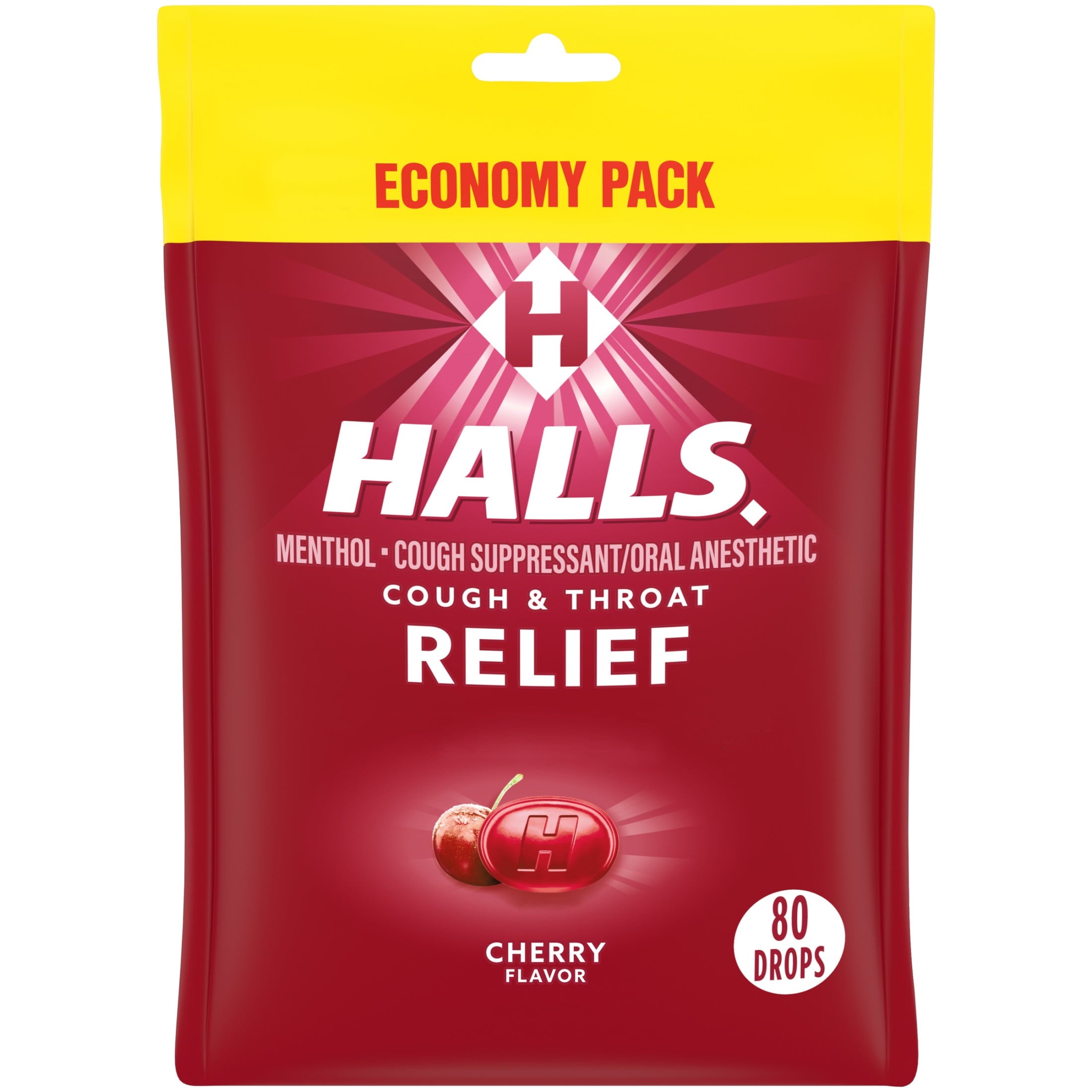 (2 pack) HALLS Relief Cherry Cough Drops, Economy Pack, 80 Drops