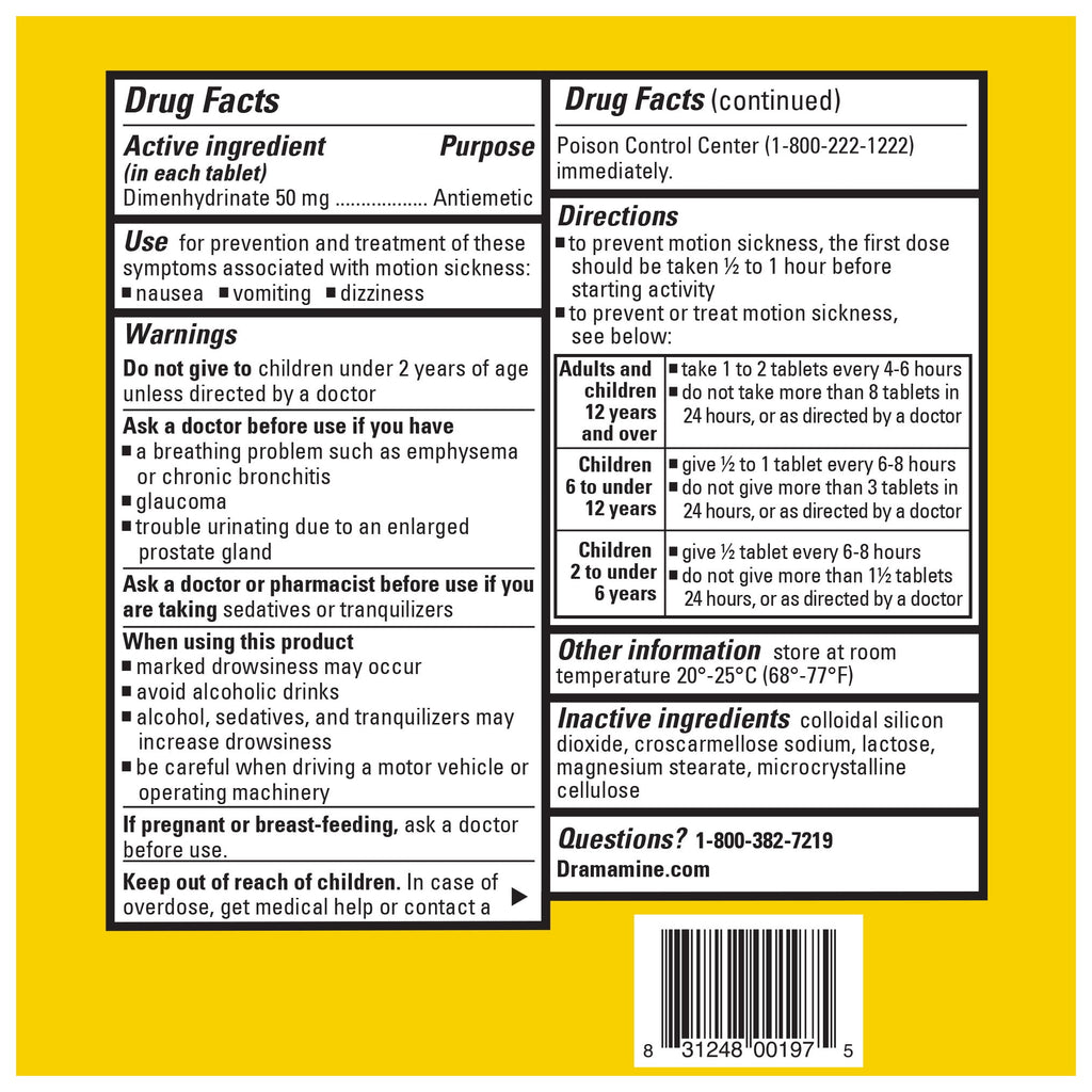 (2 pack) Dramamine Original, Motion Sickness Relief, Sensitive Stomach Travel Vial, 12 Count