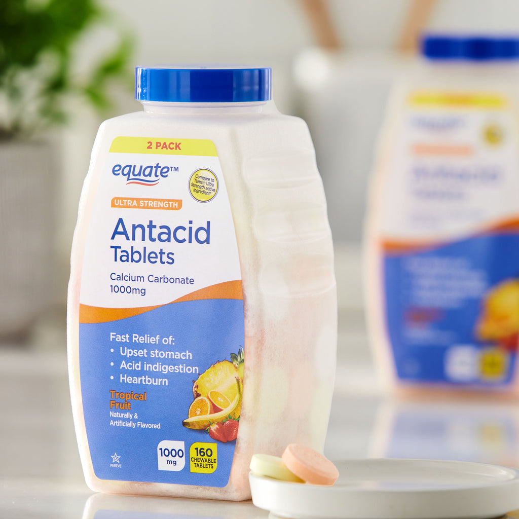 Equate Ultra Strength Antacid Chewable Tablets, Tropical Fruit, Twin Pack, 160 Count, Compare to Tums® Ultra Strength Active Ingredient
