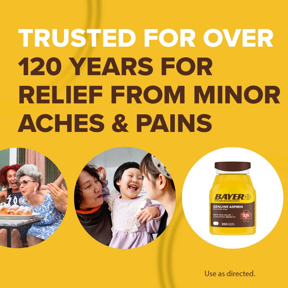 Aspirin Regimen Bayer Regular Dose Pain Reliever Enteric Coated Tablets, 325mg, 100 Count