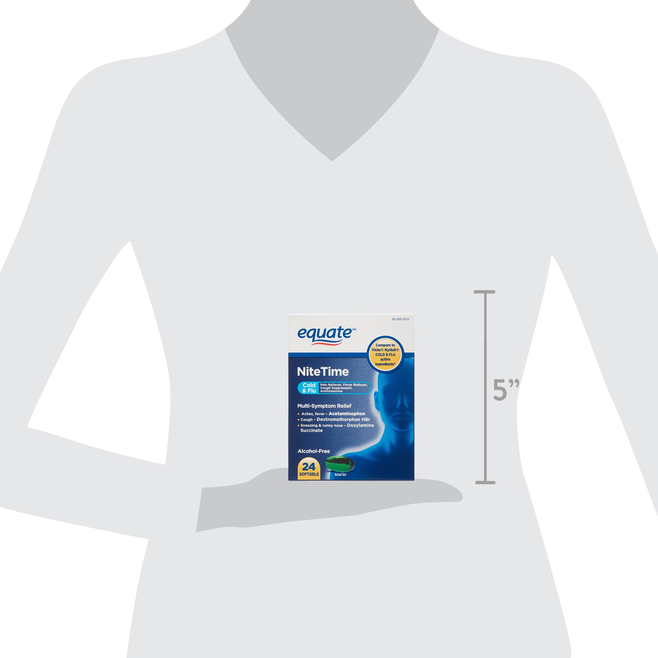 Equate Nighttime Multi-Symptom Cold and Flu Softgels, 24 Count, Compare to Vicks® Nyquil® Cold & Flu Active Ingredients