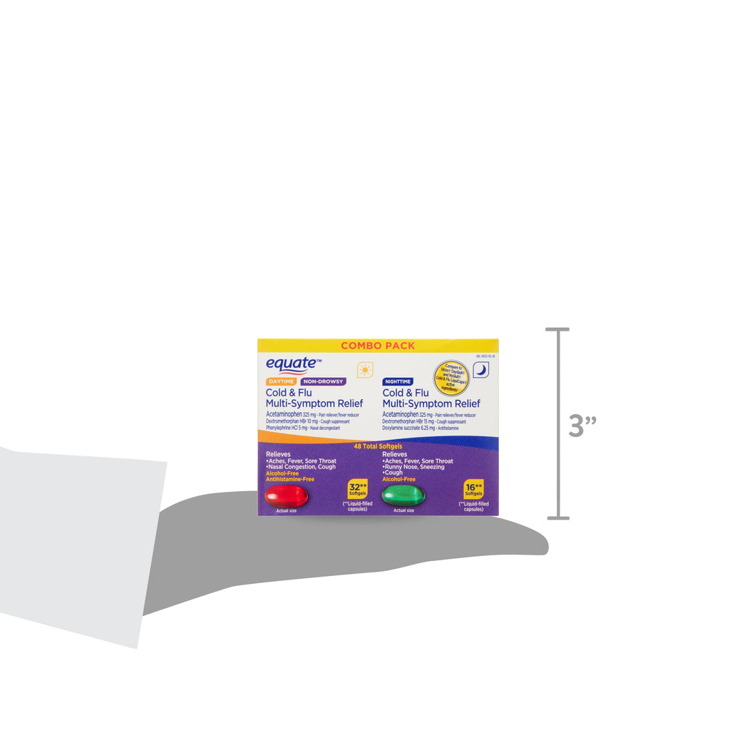 Equate Non-Drowsy Daytime and Nighttime Cold & Flu Multi-Symptom Relief Softgels, 48 Count (32 and 16 Count), Compare to Vicks® Dayquil® and Nyquil® Cold & Flu LiquiCaps® Active Ingredients