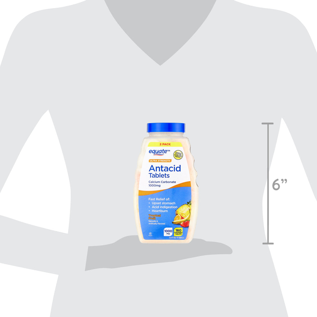 Equate Ultra Strength Antacid Chewable Tablets, Tropical Fruit, Twin Pack, 160 Count, Compare to Tums® Ultra Strength Active Ingredient
