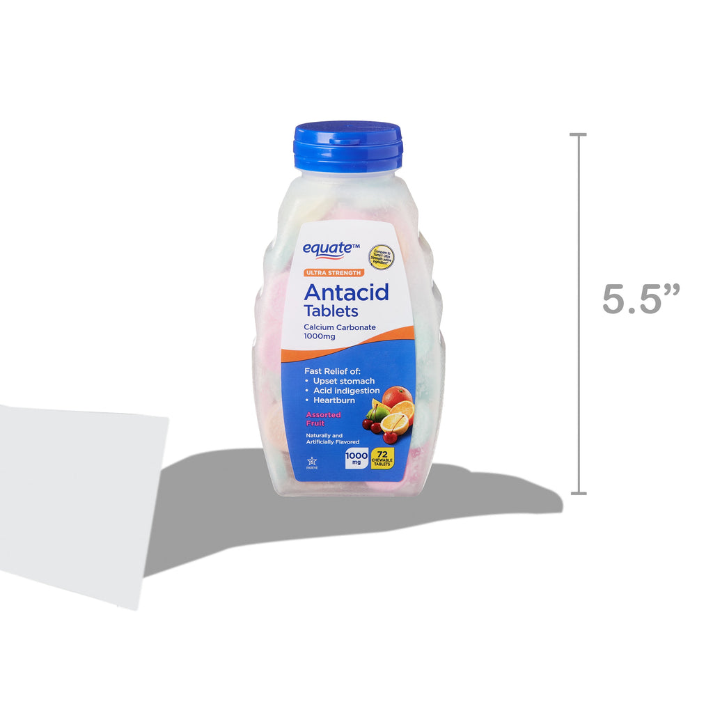 Equate Ultra Strength Antacid Assorted Fruit Chewable Tablets, 1000 mg 72 Count, Compare to Tums® Ultra Strength Active Ingredient