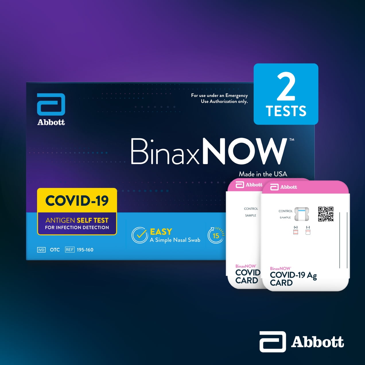 BinaxNOW™ COVID-19 Rapid Antigen Self-Test Kit with Reliable 15 Minute Results, 2 Tests