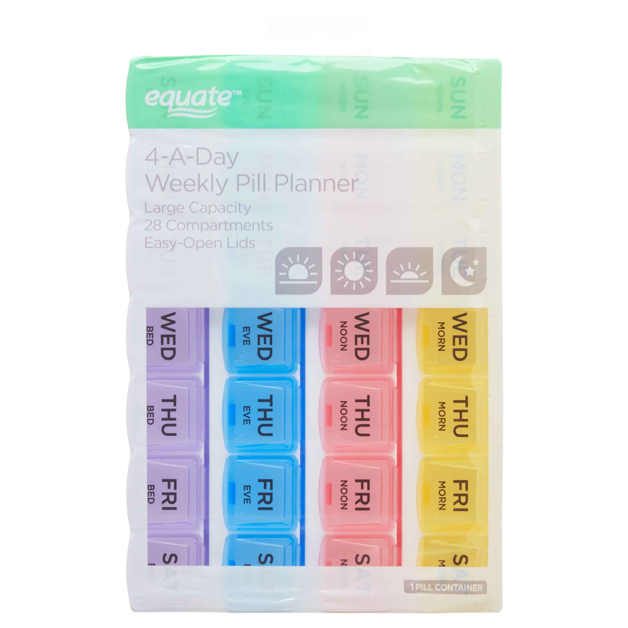 Equate 4-a-Day Pill Planner, 1 Week, 8.5"
