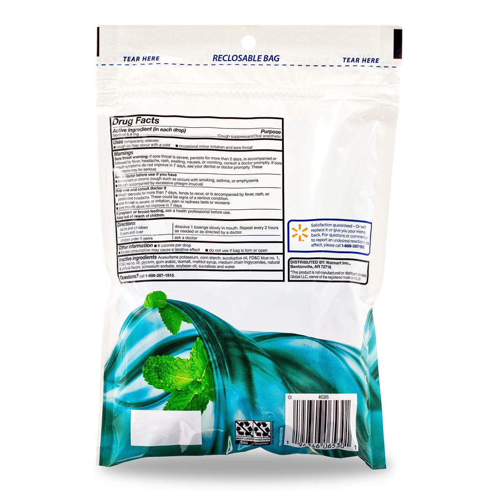Equate Sugar Free Sore Throat and Cough Relief Menthol Cough Drops, Menthol Flavor, 70 Count, Compare to HALLS® Mountian Menthol Active Ingredient