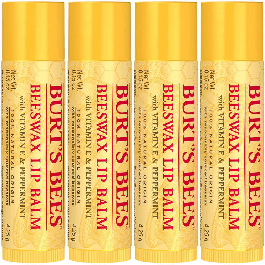 Burts Bees 100% Natural Origin Moisturizing Lip Balm, Original Beeswax, 4 Tubes