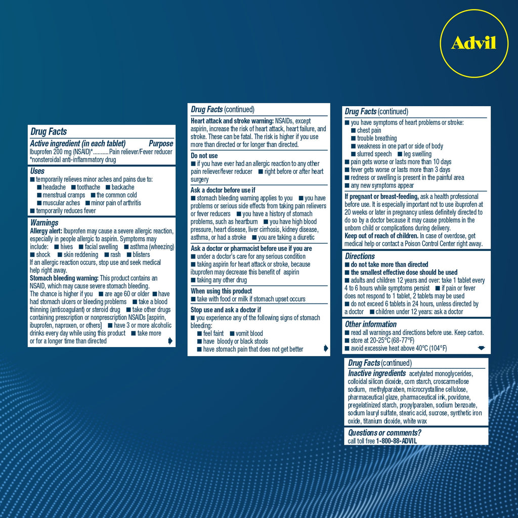 Advil Pain Relievers and Fever Reducer Coated Tablets, 200 Mg Ibuprofen, 50 Count