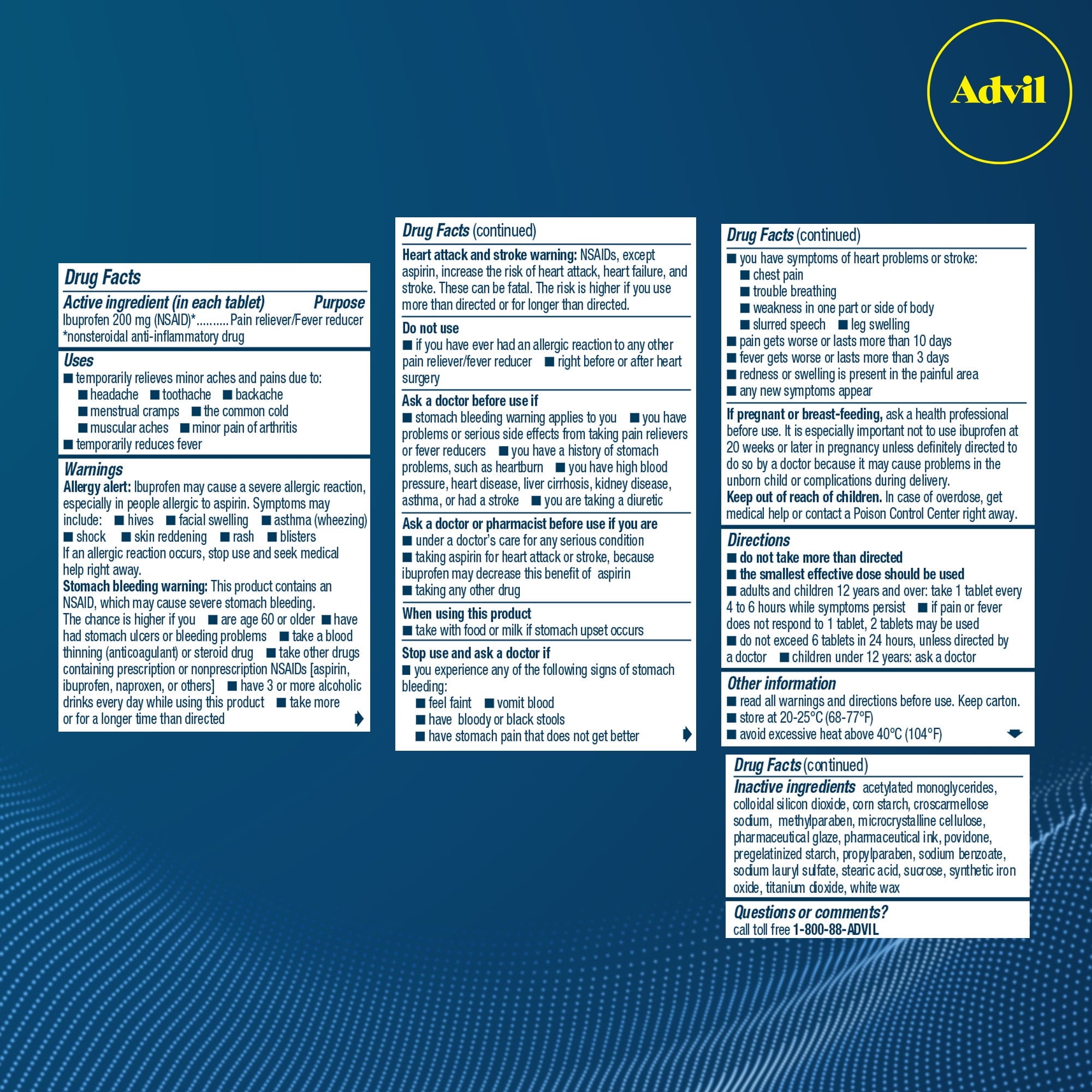 Advil Pain Relievers and Fever Reducer Coated Tablets, 200 Mg Ibuprofen, 50 Count