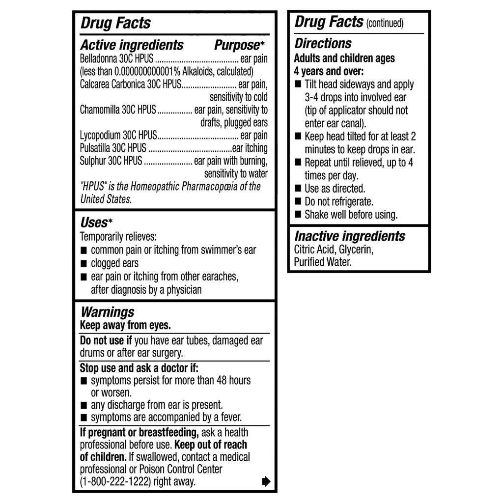 Equate Homeopathic Earache Drops, 0.33 fl oz, Compare to Hyland's Earache Drops Active Ingredients