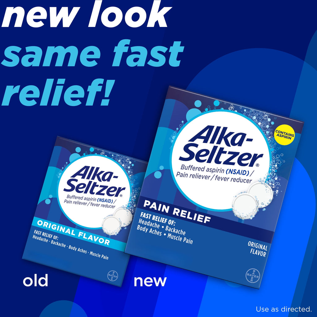 Alka-Seltzer Pain Relief, Aspirin Effervescent Tablets for Fast Pain Relief, Package May Vary 24 Ct