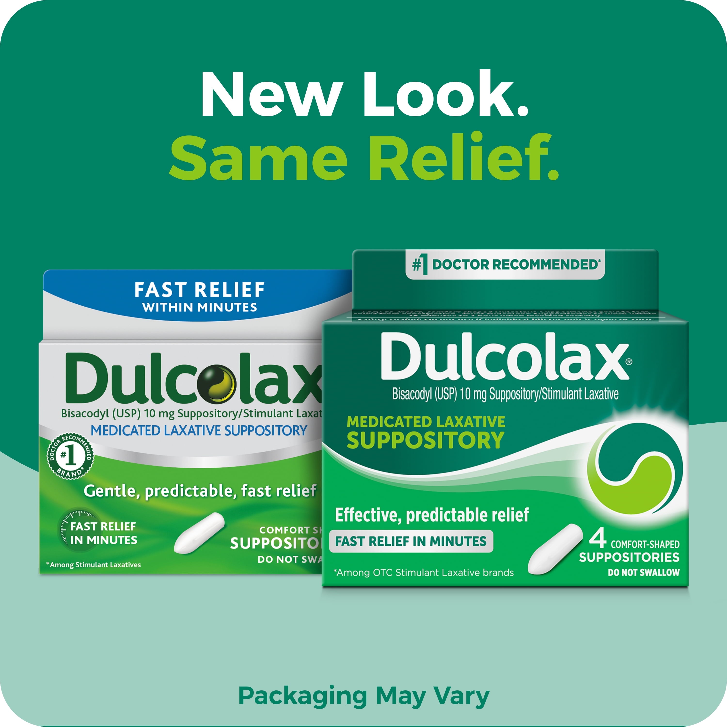 Dulcolax Stimulant Laxative Medicated Suppositories, Predictable & Effective Constipation Relief, Softens Stool, Bisacodyl 10 mg, 4 Count