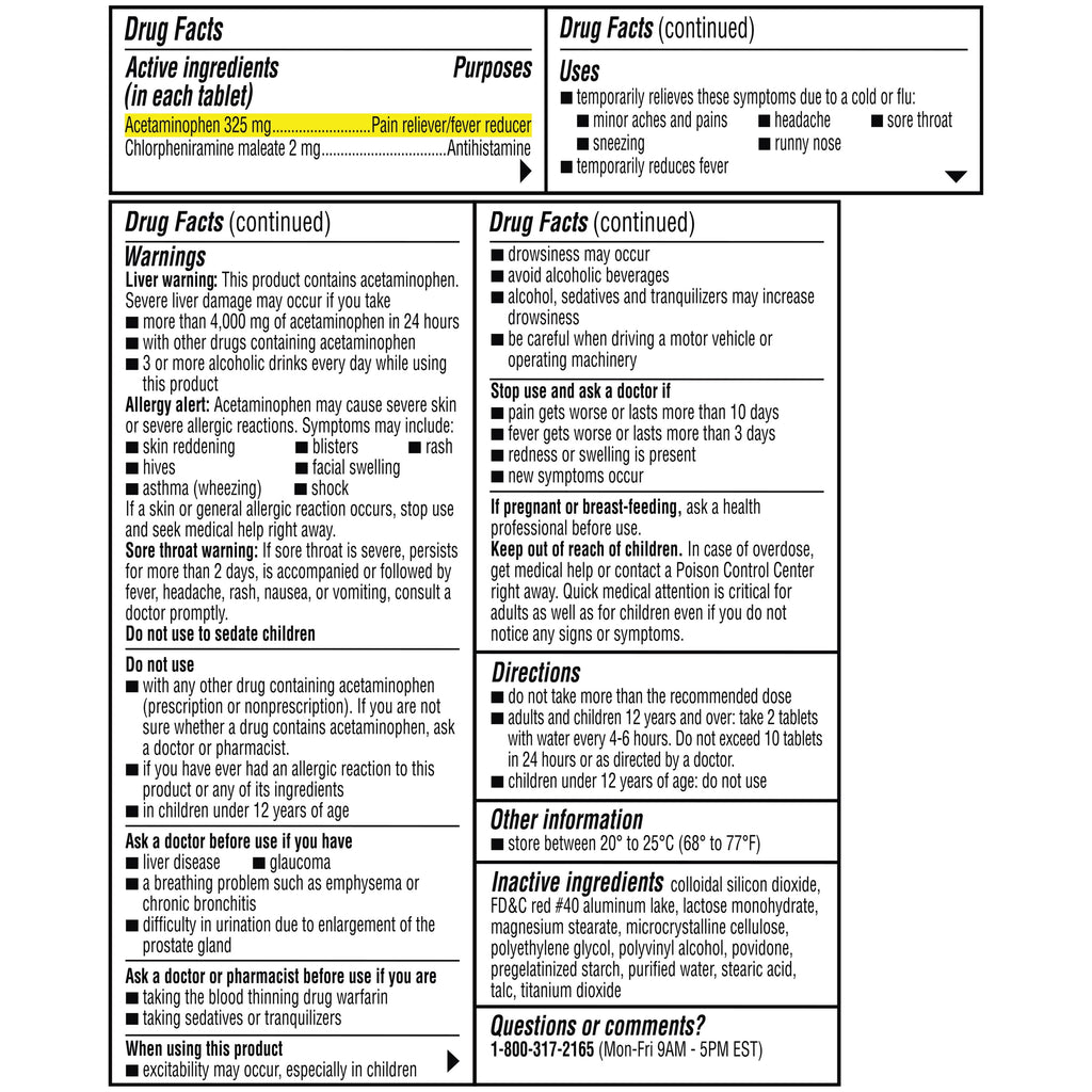 Coricidin HBP Multi-Symptom Cold & Flu Relief Tablets, for High Blood Pressure, 20 Count