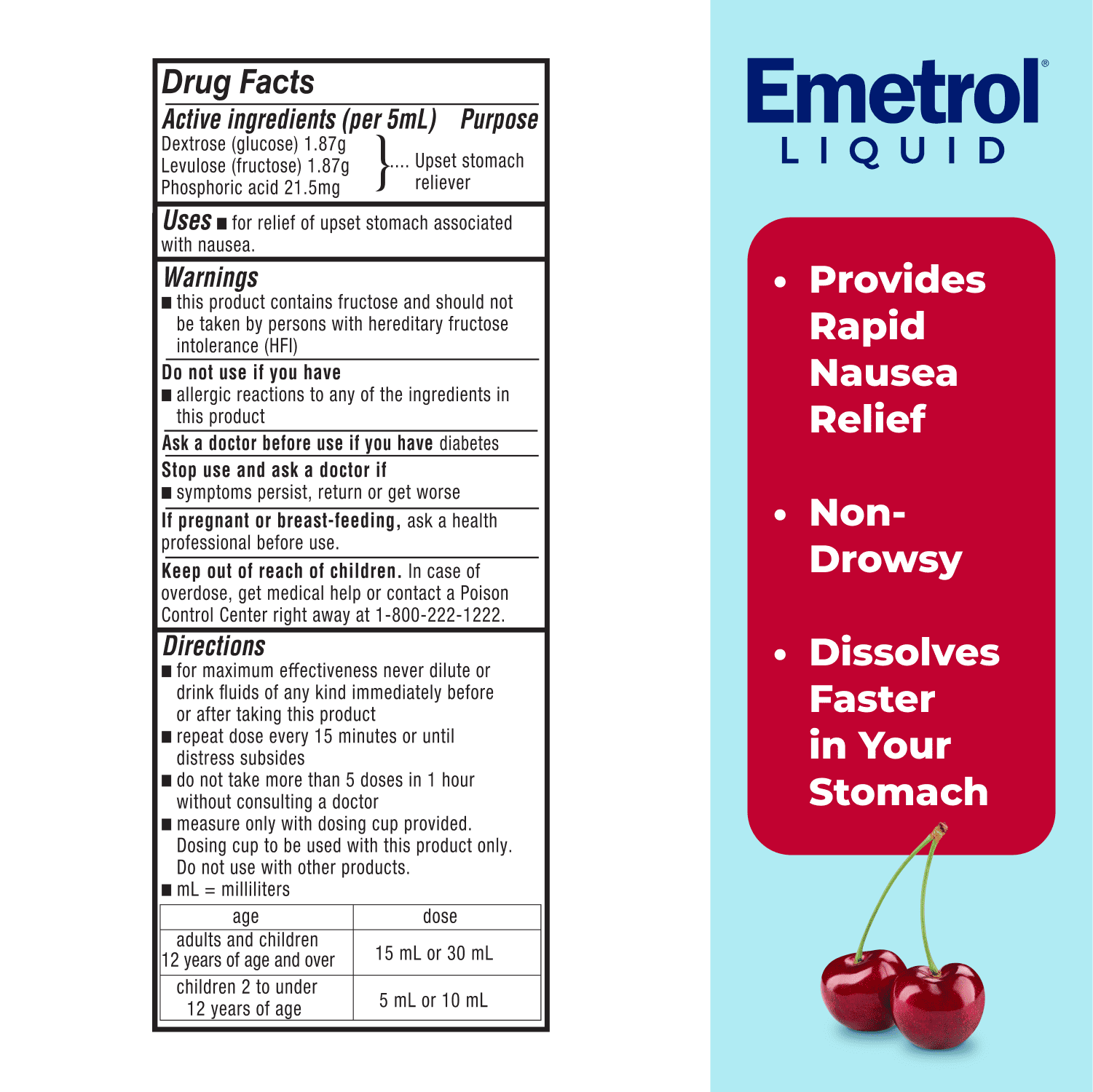 Emetrol Nausea and Upset Stomach Relief Liquid Medication, Cherry, 4 oz