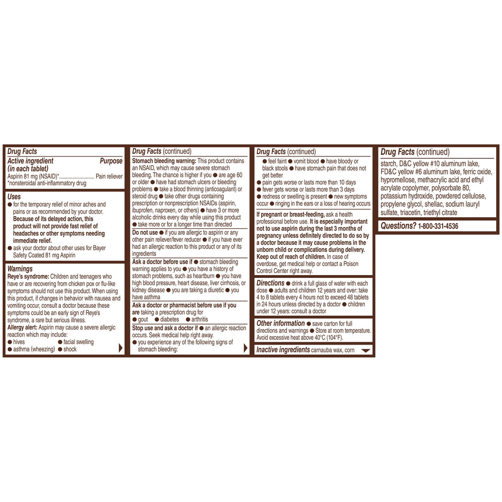 Aspirin Regimen Bayer Low Dose Pain Reliever Enteric Coated Tablets, 81mg, 32 Count