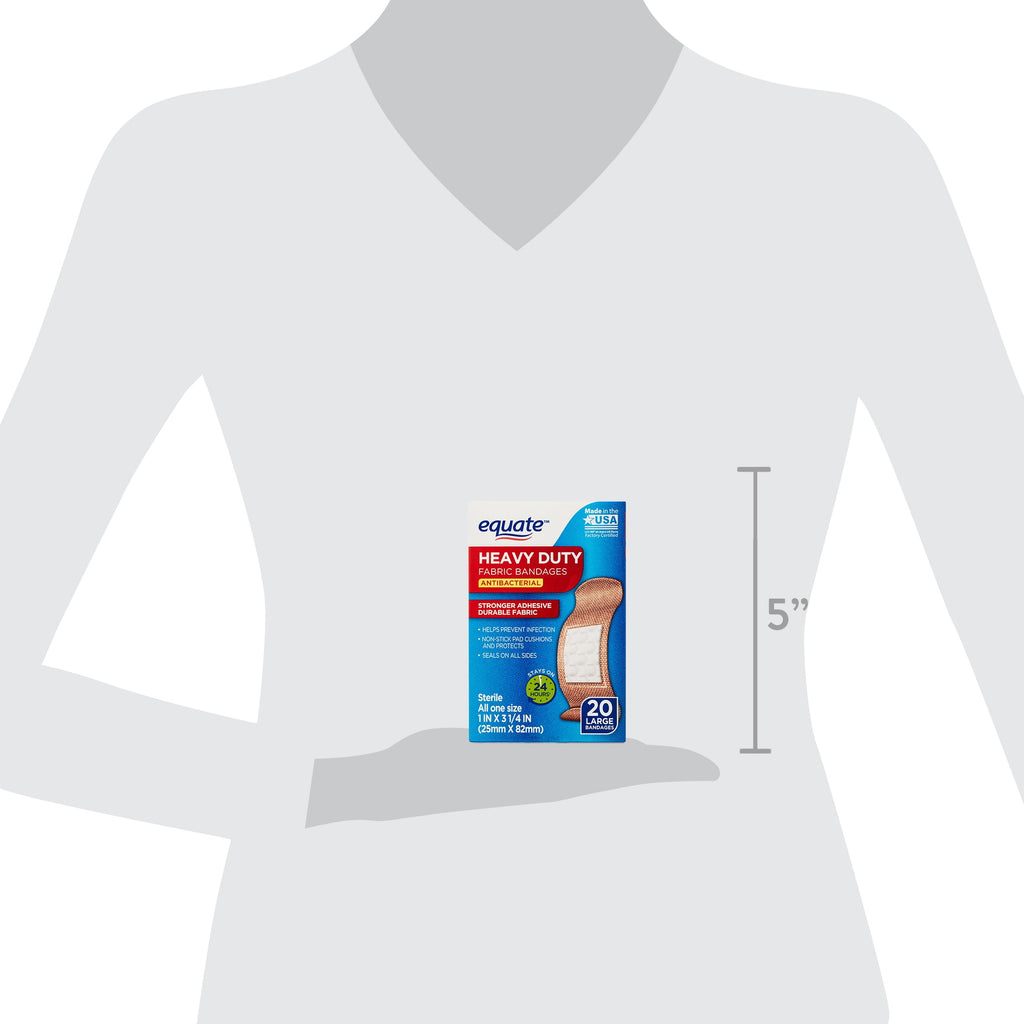 Equate Heavy Duty Fabric Antibacterial Bandages, Large, 20 Count