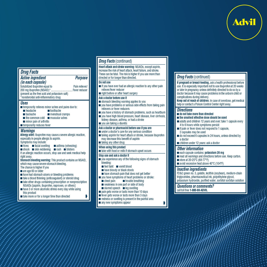 Advil Liqui-Gels Pain Relievers for Headache Relief, Fever Reducer Liquid Filled Capsules, 200 Mg Ibuprofen, 40 Count