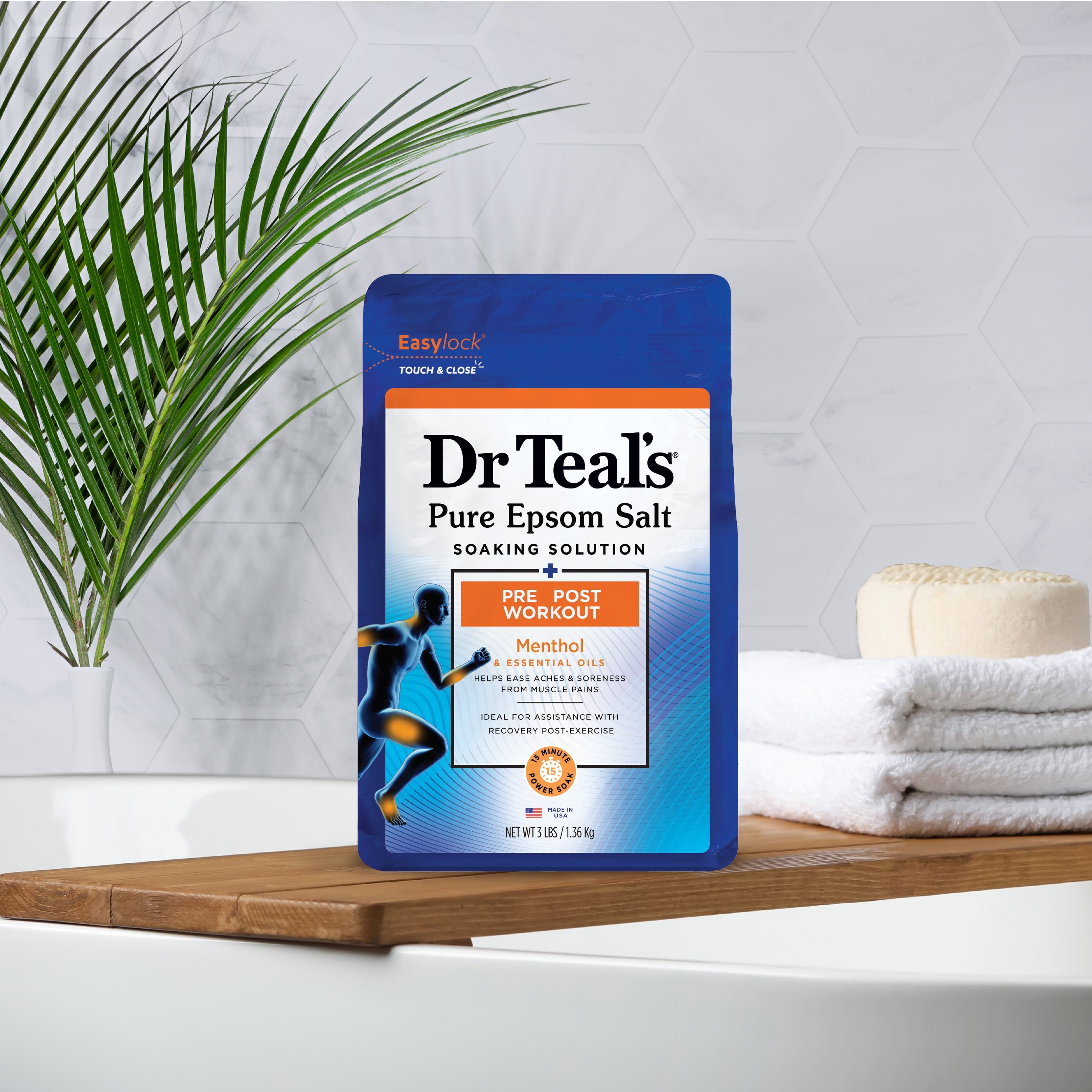 Dr Teal's Epsom Salt Magnesium Soak, Pre & Post Workout with Menthol, 3 lbs