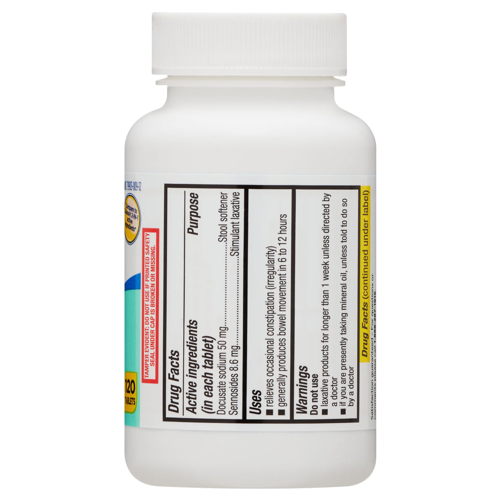 Equate Stool Softener Plus Stimulant Laxative Tablets for Constipation, 120 Count, Compare to Colace® 2-IN-1 Active Ingredient
