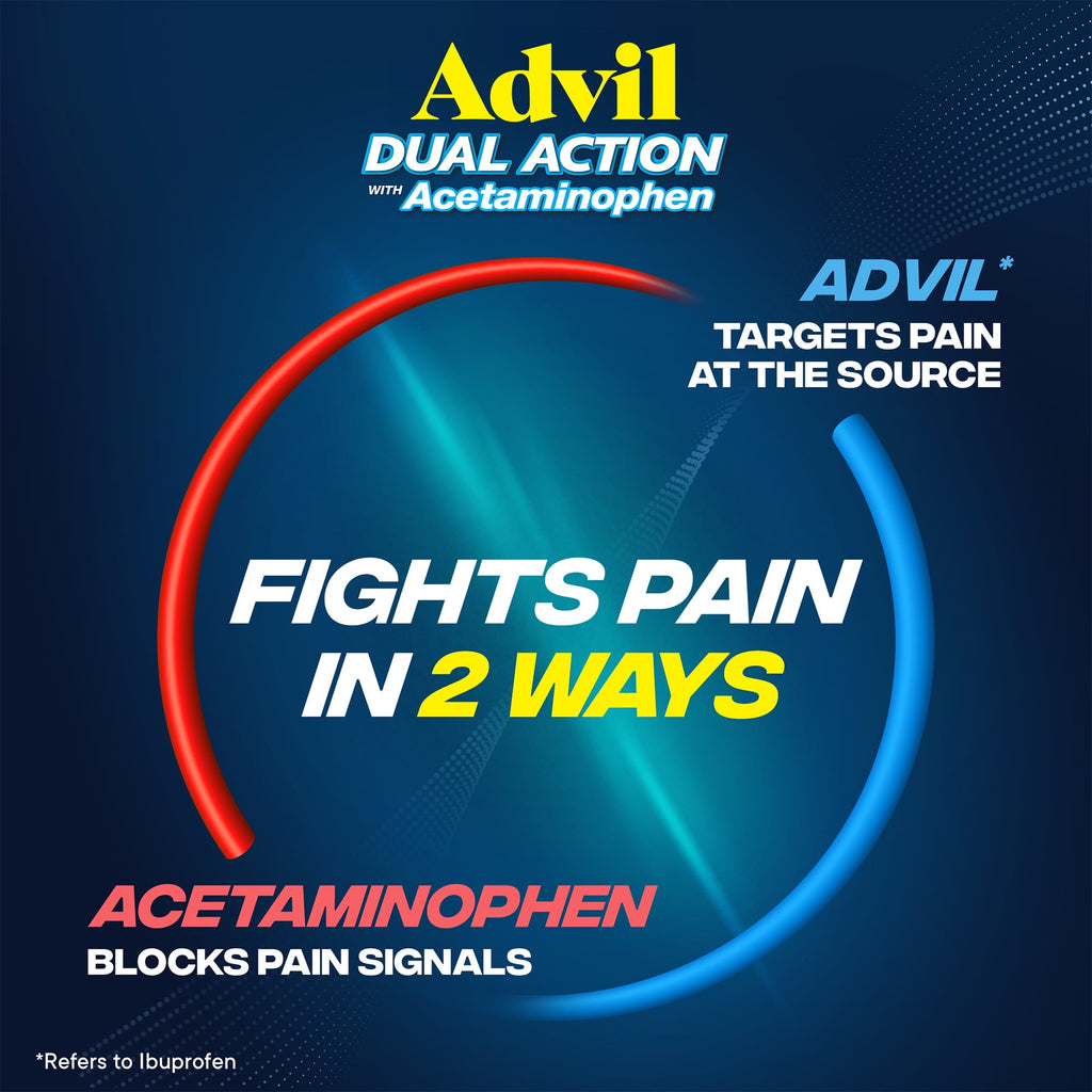 Advil Dual Action Pain Relievers Coated Caplets, 125Mg Ibuprofen and 250Mg Acetaminophen, 72 Count